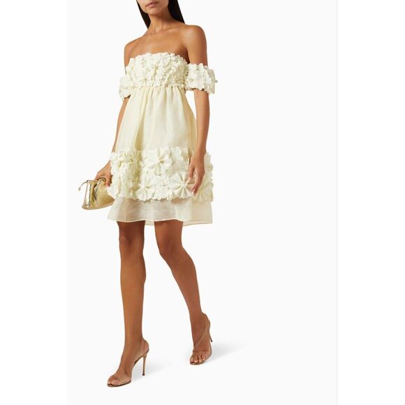 NWOT. $2950 ZIMMERMANN Harmony Applique Flower Mini Dress in Linen AU1, US4. - Picture 5 of 9